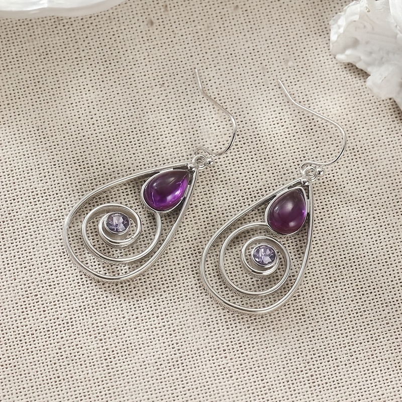 Classic Bohemian Synthetic Purple Cubic Zirconia Dangle Earrings